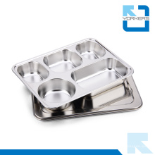 Popular 5 Divisores 304 Stainless Steel Fast Food Bandeja e Lunchbox com tampa